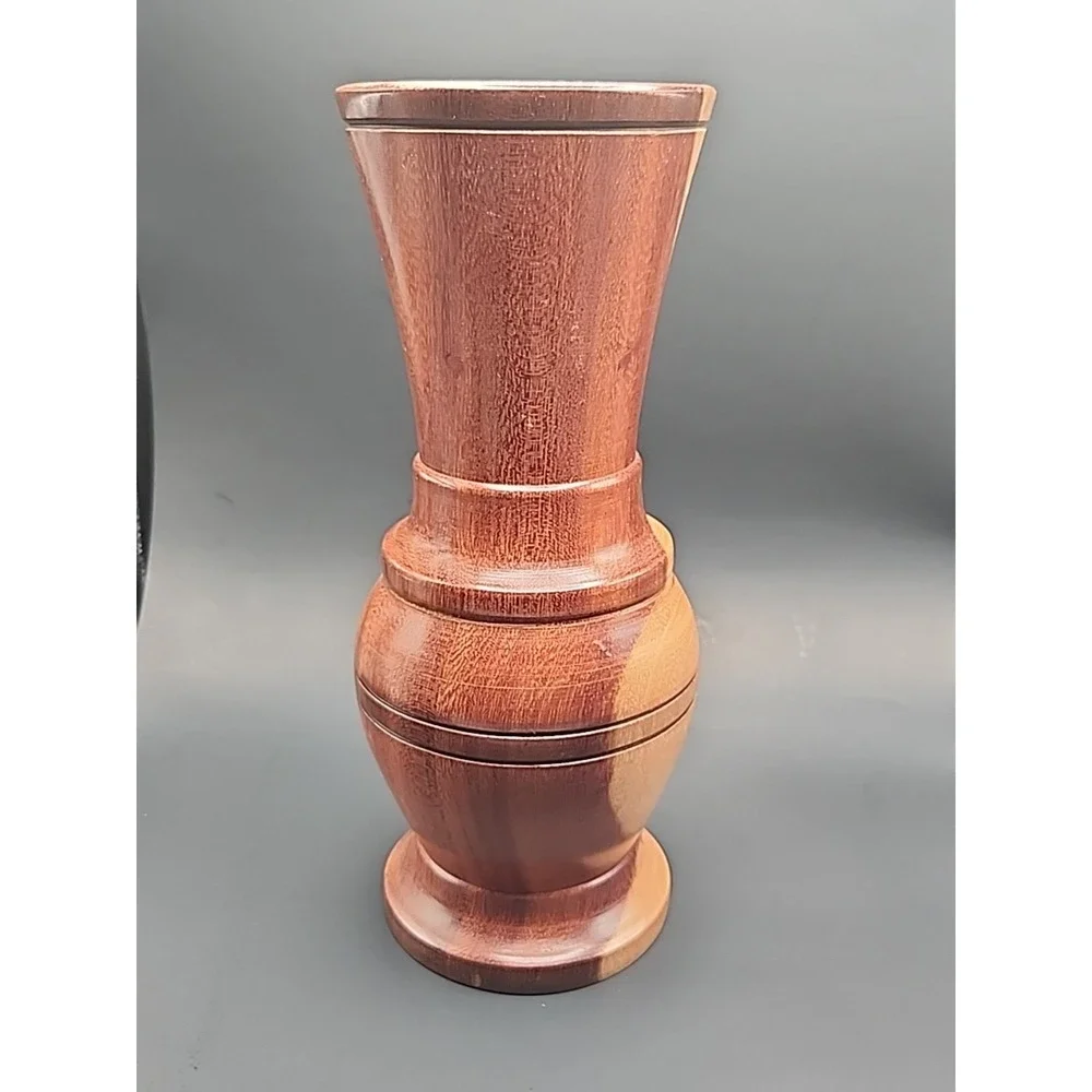 Vintage Artisan Handcrafted Hand turned‎ Two Toned Wooden Bud Vase 9